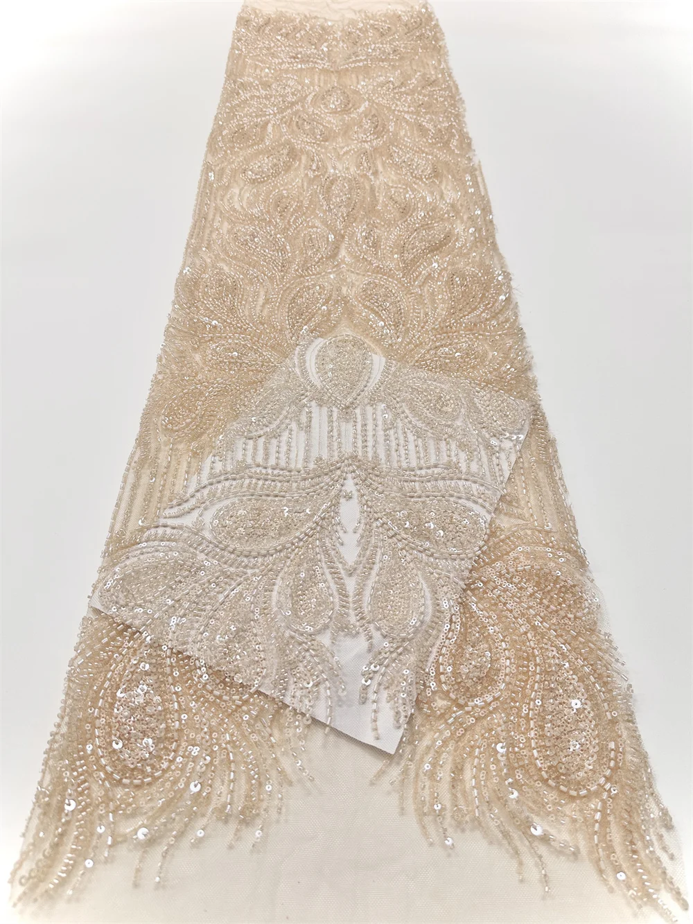 Afrikaanse zware kralen kant stof 2025, hoge kwaliteit Nigeriaanse pailletten bruidegom kant Franse tule stof voor bruiloft jurk naaien