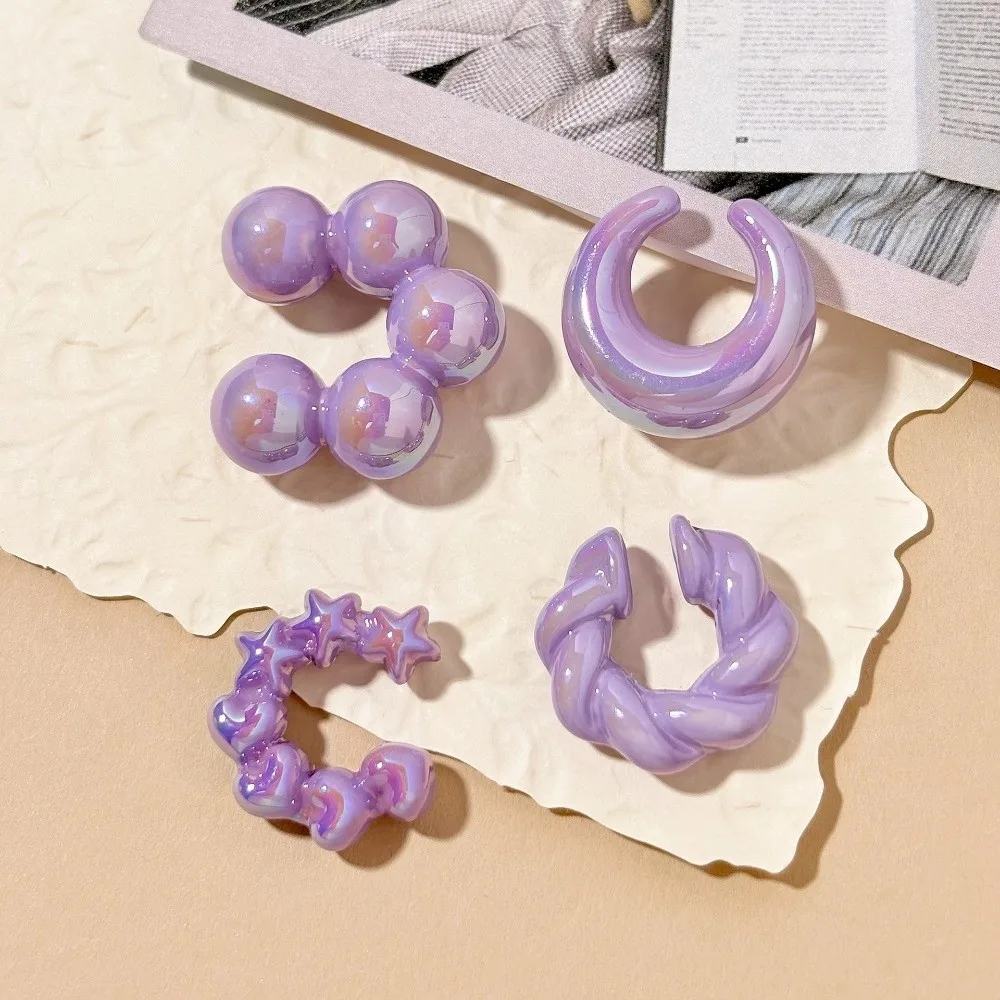 4Pcs/Set Transparent C-ring Threadless Ear Cuffs Star Colorful Clip On Earrings Heart Minimalist Ear Bone Clips Set Wedding