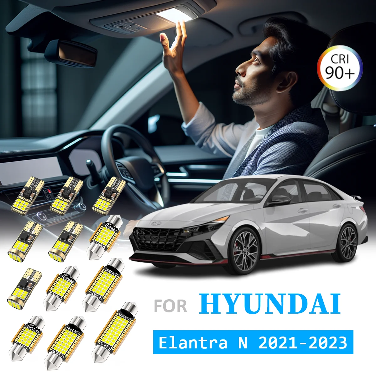 

AENVTOL 9 шт. для Hyundai Elantra N 2021 2022 2023 автомобильный светодиодный внутренний купол для чтения багажника, комплект освещения номерного знака, аксессуары для ламп