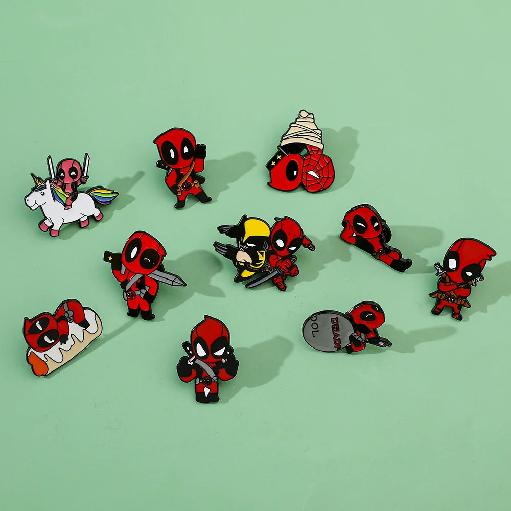 Niedliche Cartoon-Kreativ-Broche mit Deadpool-Motiv, Metallabzeichen für europäische und amerikanische Film- und Fernsehfiguren, Anstecknadel aus Legierung mit Tropföl-Effekt