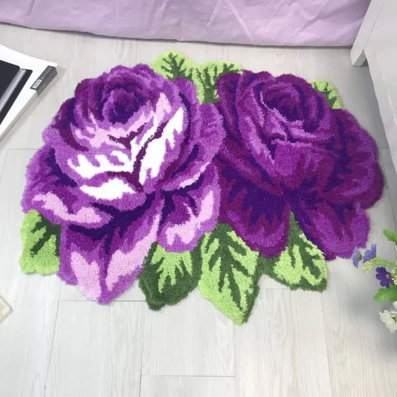 

Rose Flower Tufted Rug for Living Room Decor, 3D Floral Carpet, Bedroom Pad, Anti-Slip Absorbent, Bathroom Floor Mat, Doormat