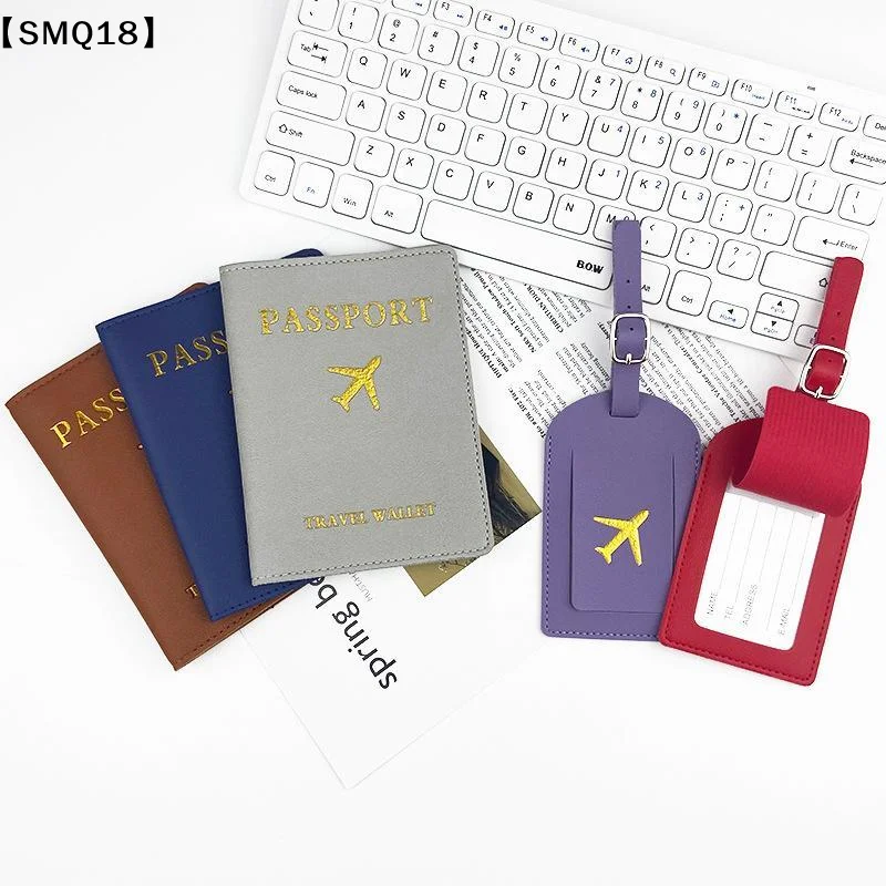 2Pcs/Set PU Travel Passport Cover Luggage Tag Suitcase Identifier Label Baggage Boarding Bag Tag ID Address Passport Holder【SMQ】