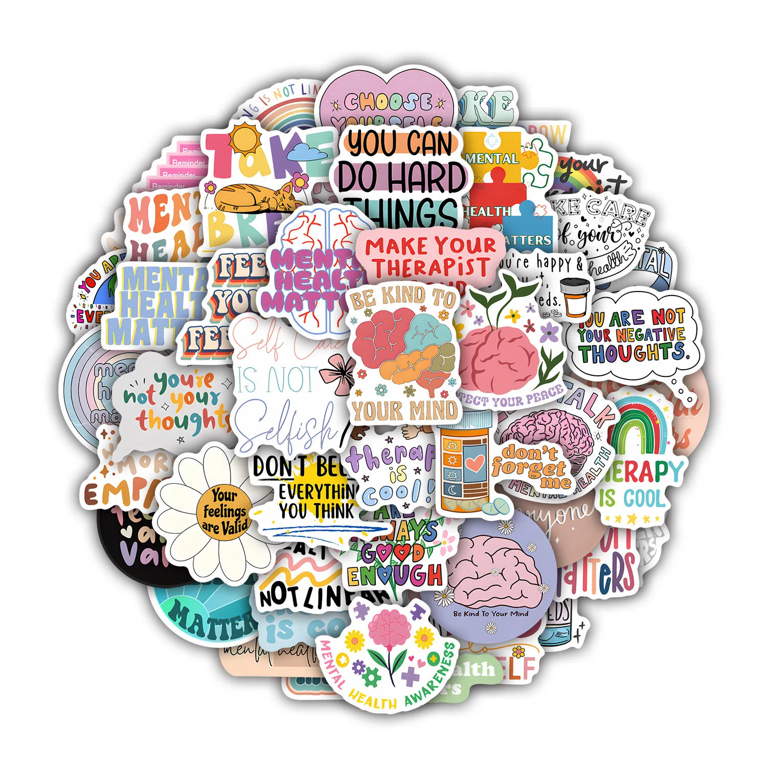 

50 Pcs Mental Health Journal Stickers - Inspirational Creative English Text Graffiti, Waterproof sticker