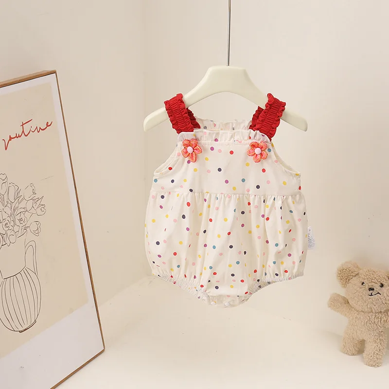 Colorful Beans And Small Flowers Baby Clothes Cute Pure Cotton Baby Bodysuits And One-Pieces Lightweight And Breathable Sling