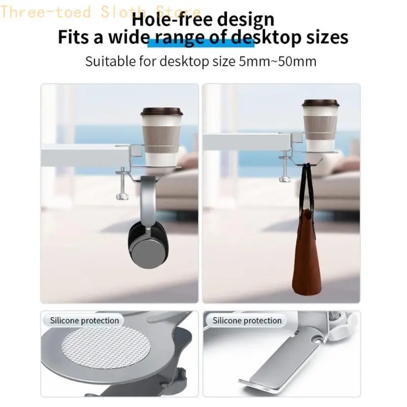 Desk Mount Aluminum Cup Organizers Underdesk Headphone Stand Hanger Full Circles E74A - view 3