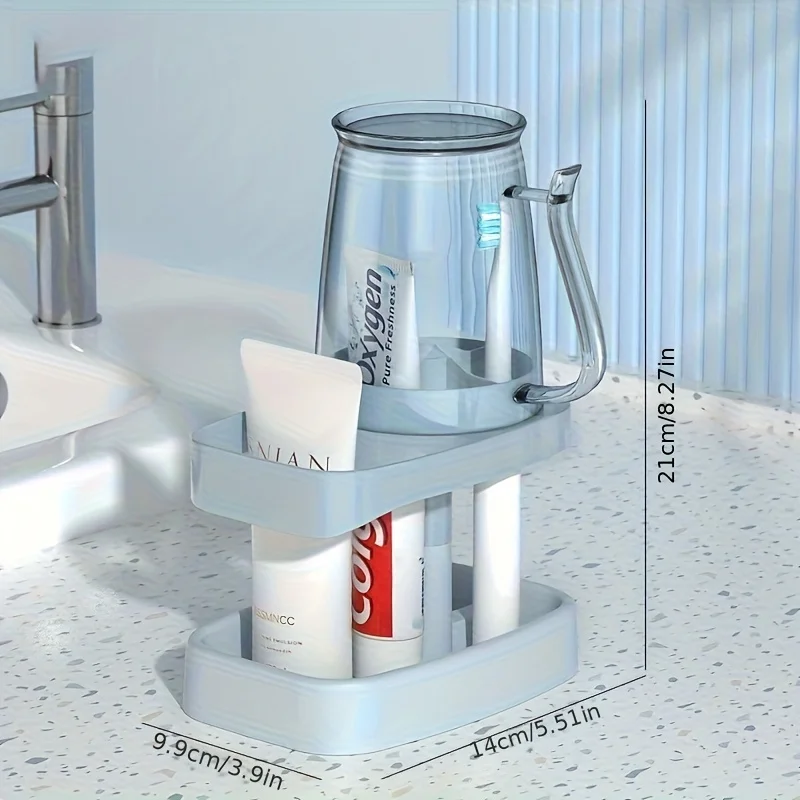Toothbrush Holder With Cup Self Supporting Space Saver No Power Required Storage Rack For Home Dorm School Bathroom Accessory view 4