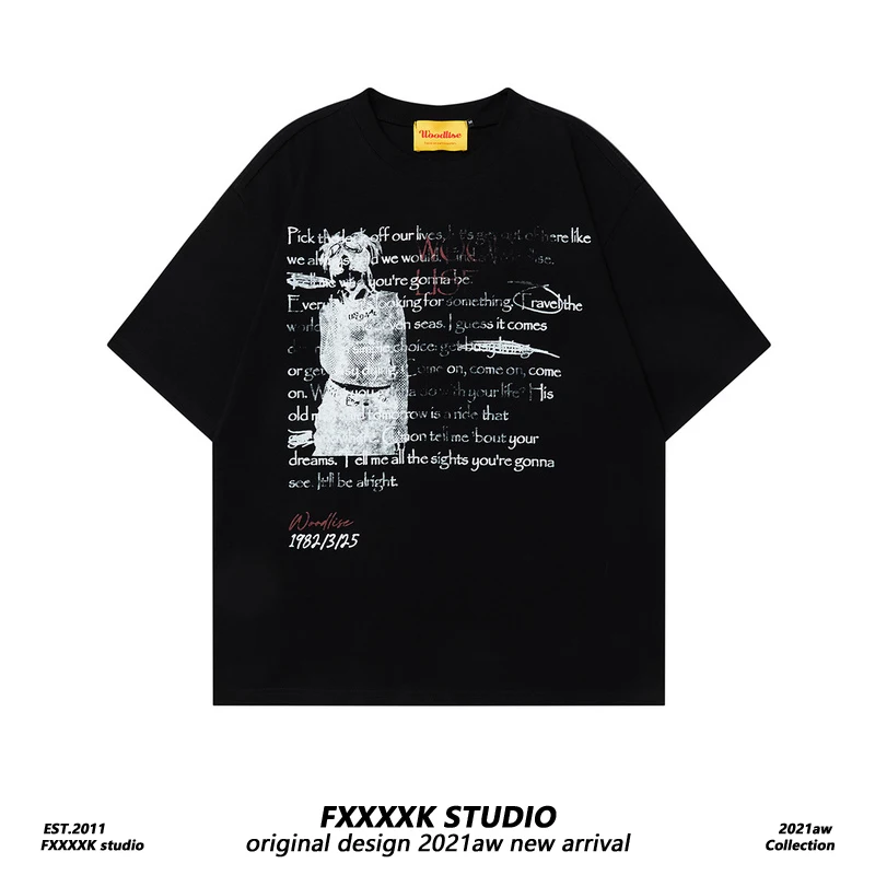 

FXK Original American Street Sle с буквенным принтом, хлопковая свободная футболка для пар, мужская и женская круглая футболка Ne Summer Faion