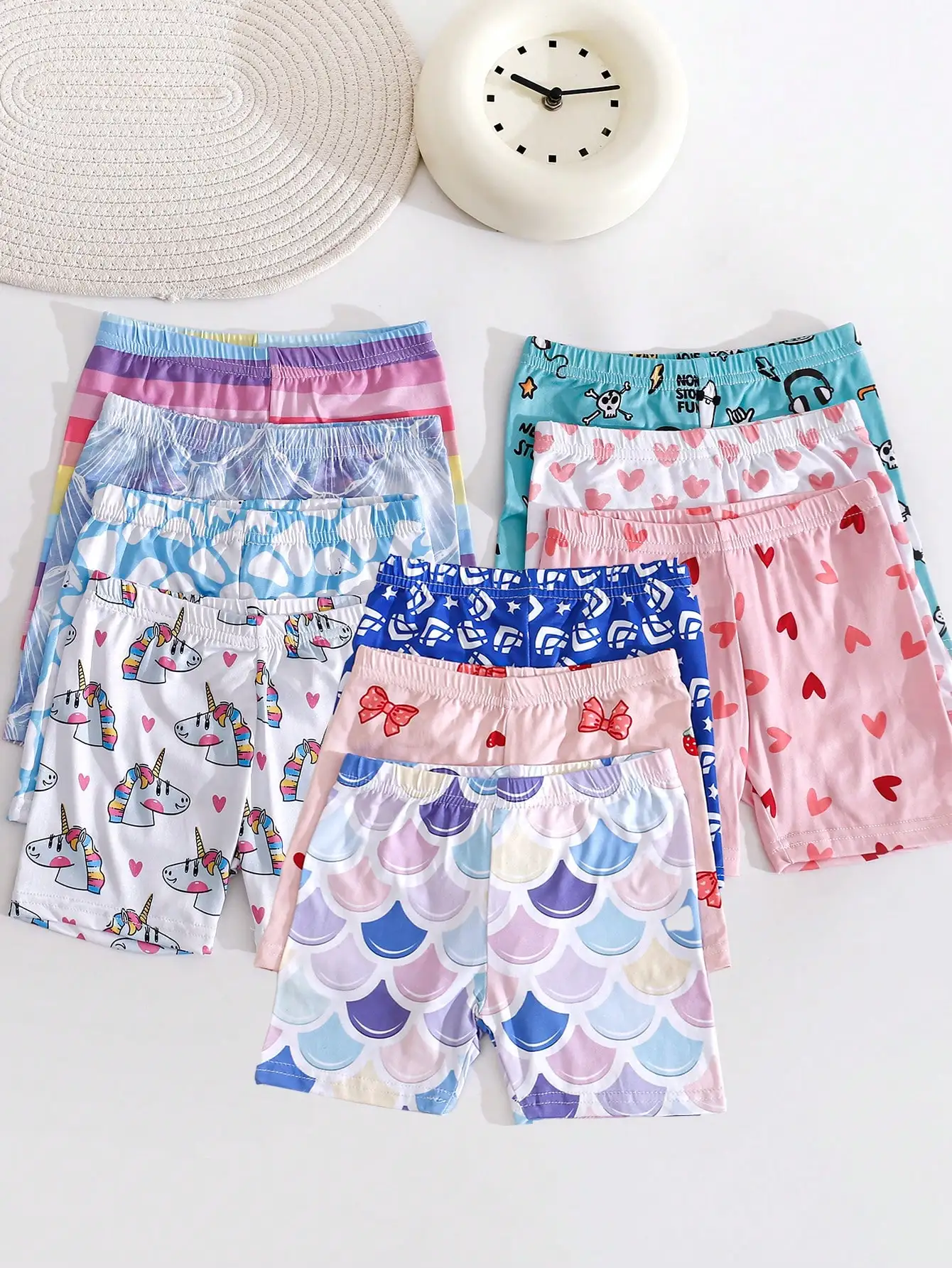10Pcs Children Elastic Waist Printed Bike Safety Shorts Summer Soft Breathable Stretchy Casual Anti-chafe Boy Girl Bottom Shorts