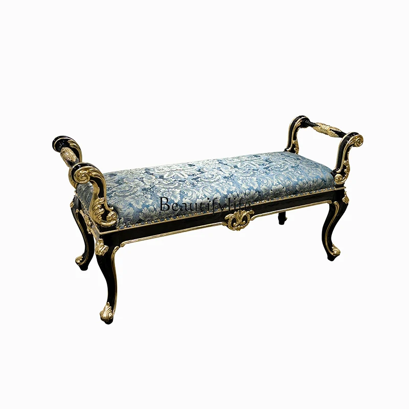 

*French court bedside stool, European luxury fabric embroidered concubine stool, solid wood bench