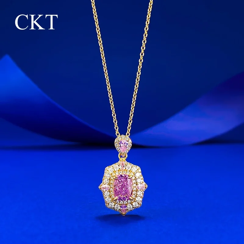 

CKT стерлингового серебра 925 пробы, нежные 6*8 мм, муассанит, бриллианты, женское ожерелье с подвеской, подарок на день Святого Валентина для подруги, ювелирные изделия