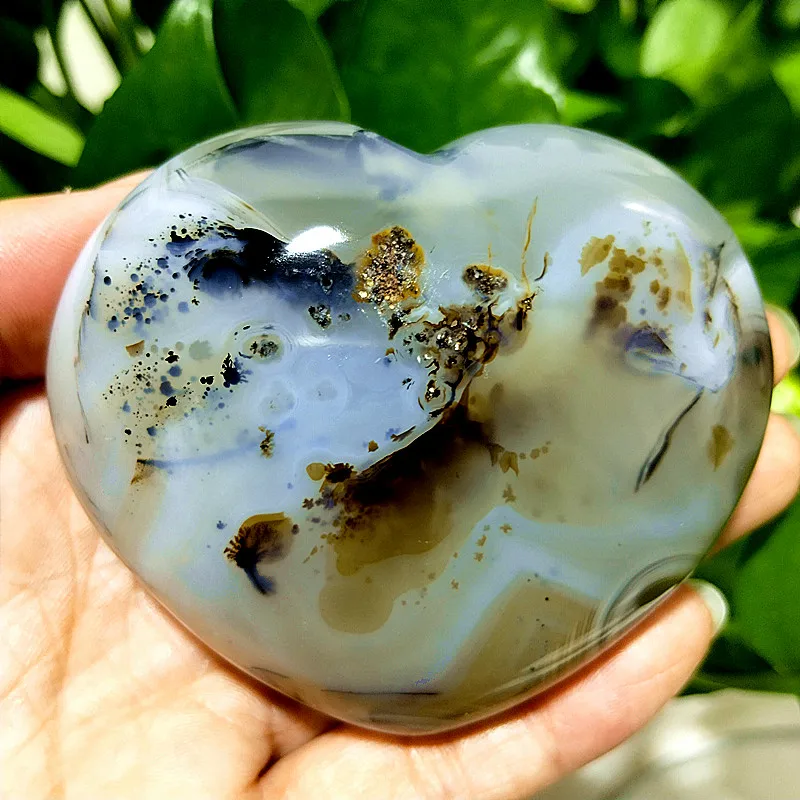 Natural Stone Moss Agate Heart Sorcerer Spirit Meditation Exorcism Energy Feng Shui Crystal Home Decorations