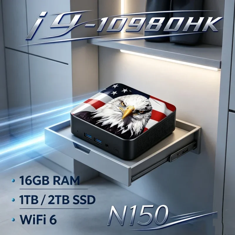 臨場感あふれるcore-i9-10980hk-n150-usパターンミニpc、wifi6、bt52、デュアルギガビットポート、4kマルチディスプレイ対応コンパクトホスト