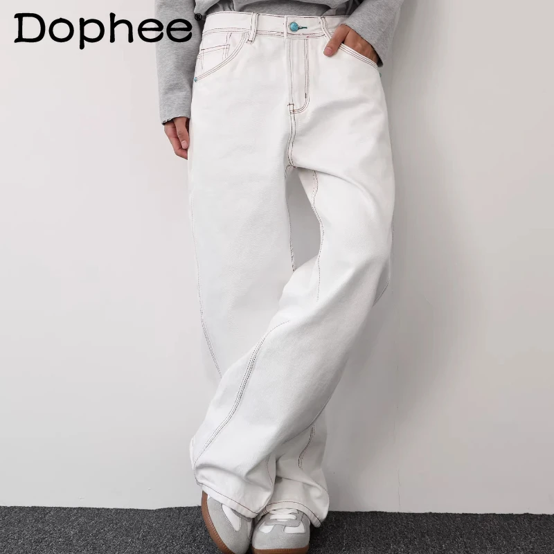 

Модные прямые джинсы мужские 2026 Весна Новинка Однотонные трендовые комфортные джинсовые брюки Простые стильные свободные хлопковые джинсовые штаны