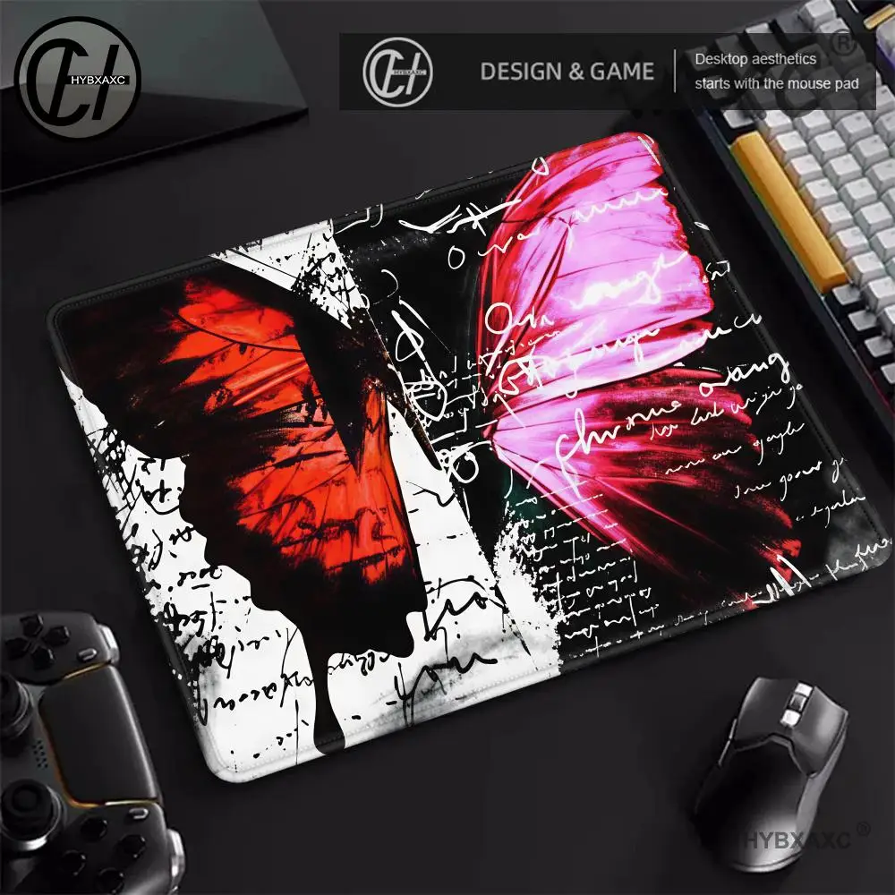 Gothic Red Butterfly Art Mouse Pad, Ink Drip Aesthetic, Fine Fabric Surface No Frame Drop