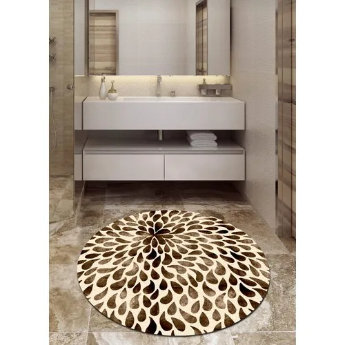 Ardizayn Leopard, Coffee 100x100 cm. Anti-Slip, Not Peel Leather Outsole Round Bath Mat