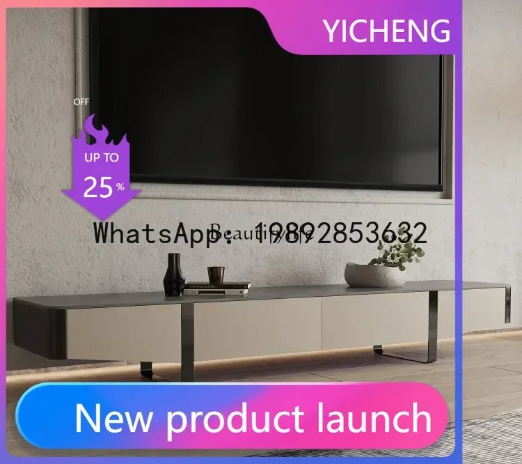 

QQ 06Italian-Style Light Luxury TV Cabinet Simple Modern Solid Wood Storage Stone Plate Floor Cabinet