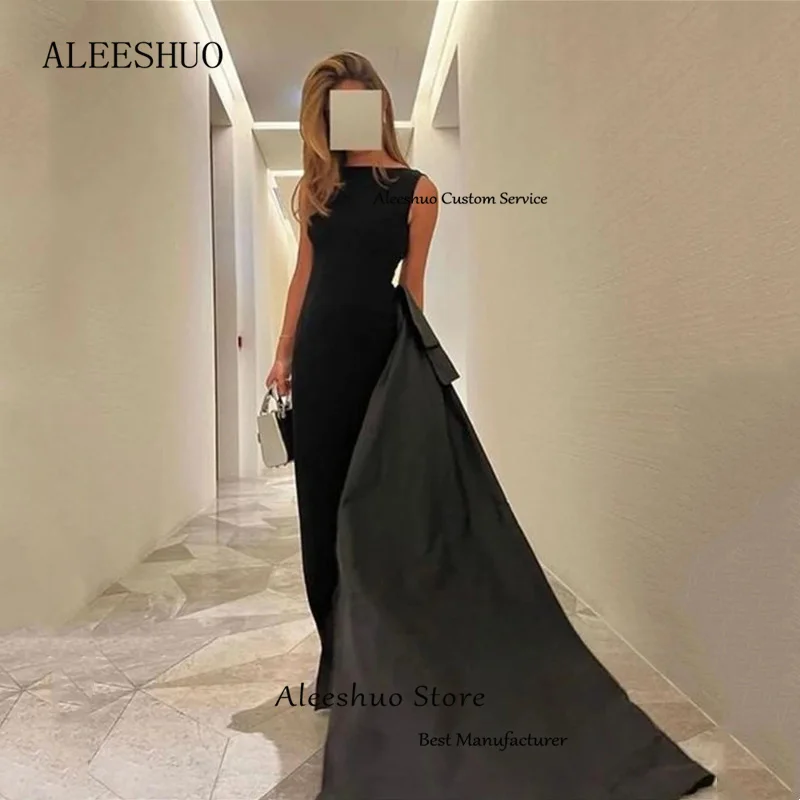 Aleeshuo Classic Sexy nero dritto abito da sera in raso senza maniche o-collo Party Prom Backless abiti da sera Robe soirée 2024