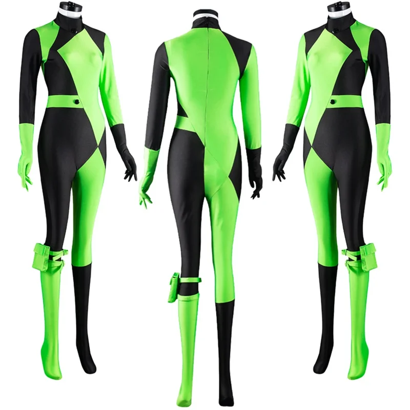 Shego Cosplay Fantasy Cartoon Cosplay kostium anime przebranie kobiety rękawiczki torba na nogę kombinezon Halloween odgrywanie ról ubrania