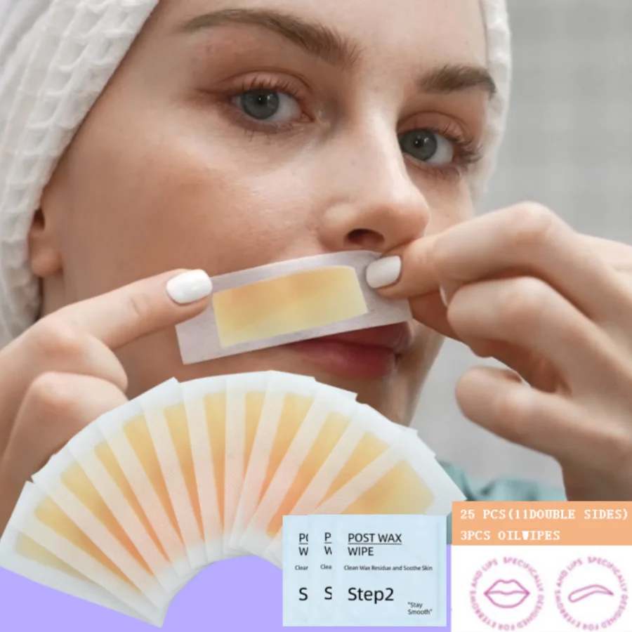 Ready-to-Use Honey Scented Double Sided Hair Removal Wax Strips Set Mild Formula For Face Upper Lip Cheeks Fingers