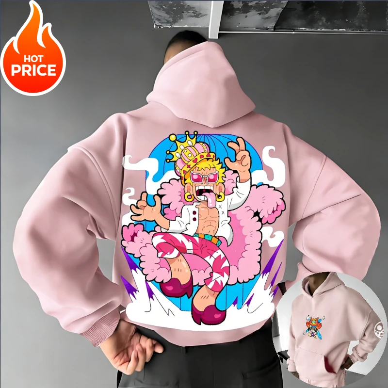

Цельный Donquixote Doflamingo Harajuku, уличная мужская винтажная толстовка с капюшоном, зимняя женская толстовка большого размера с капюшоном, топ с длинными рукавами
