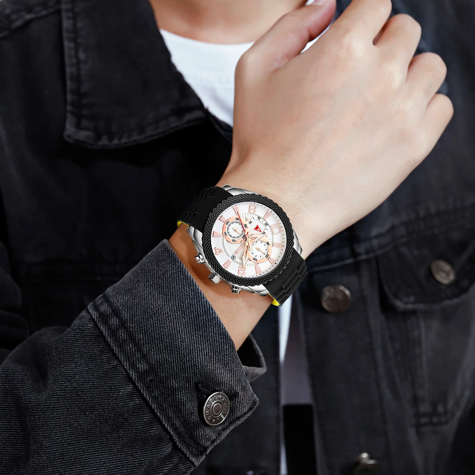 SKMEI Fashion Sports Watch Four Display Dial Silicone Dual Tone Strap Personality Waterproof Business Style Quartz Watch 9269