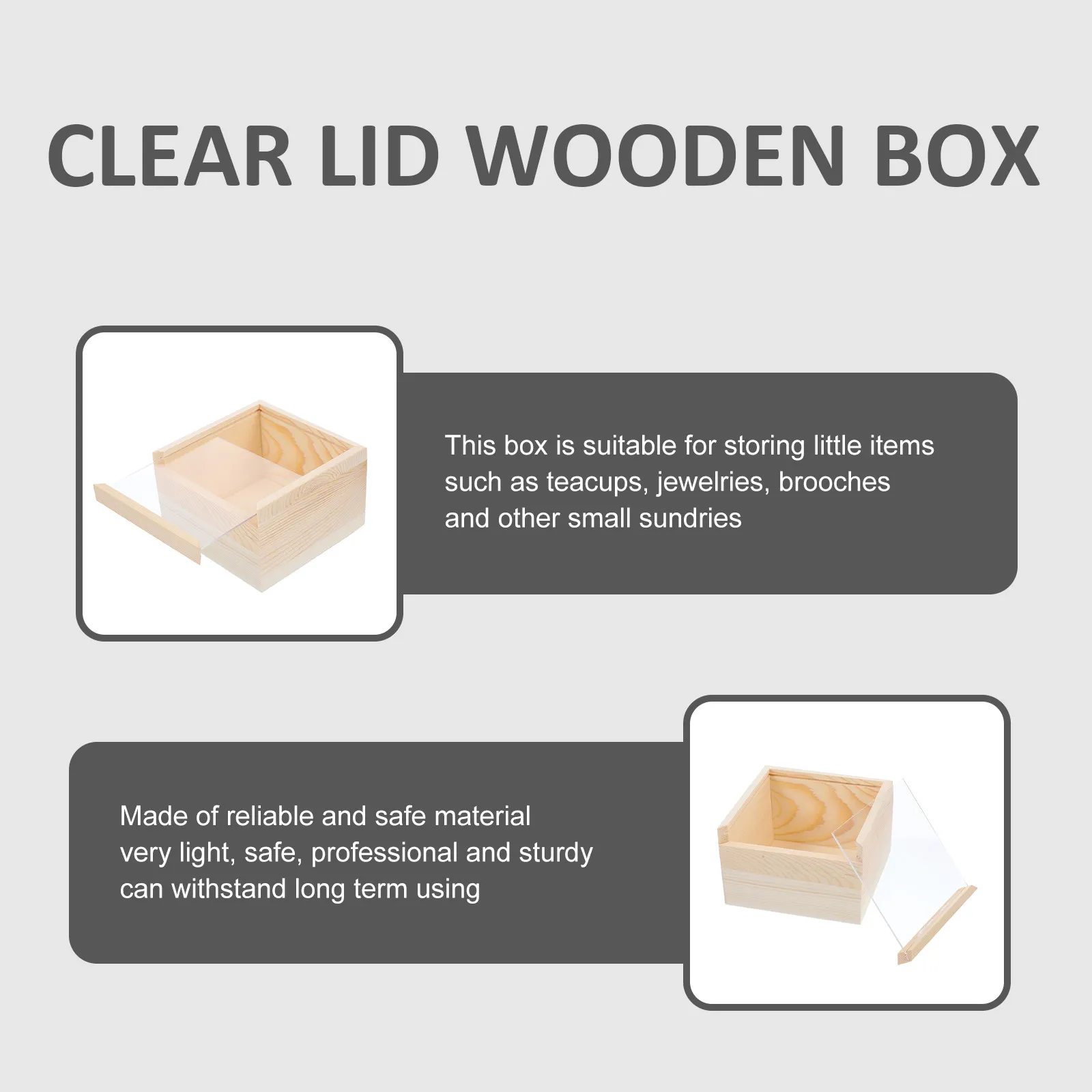 

Decorative Unfinished Wooden Storage Box Clear Lid Jewelry Organizer Gift Case Compact Lightweight Household Storage Container