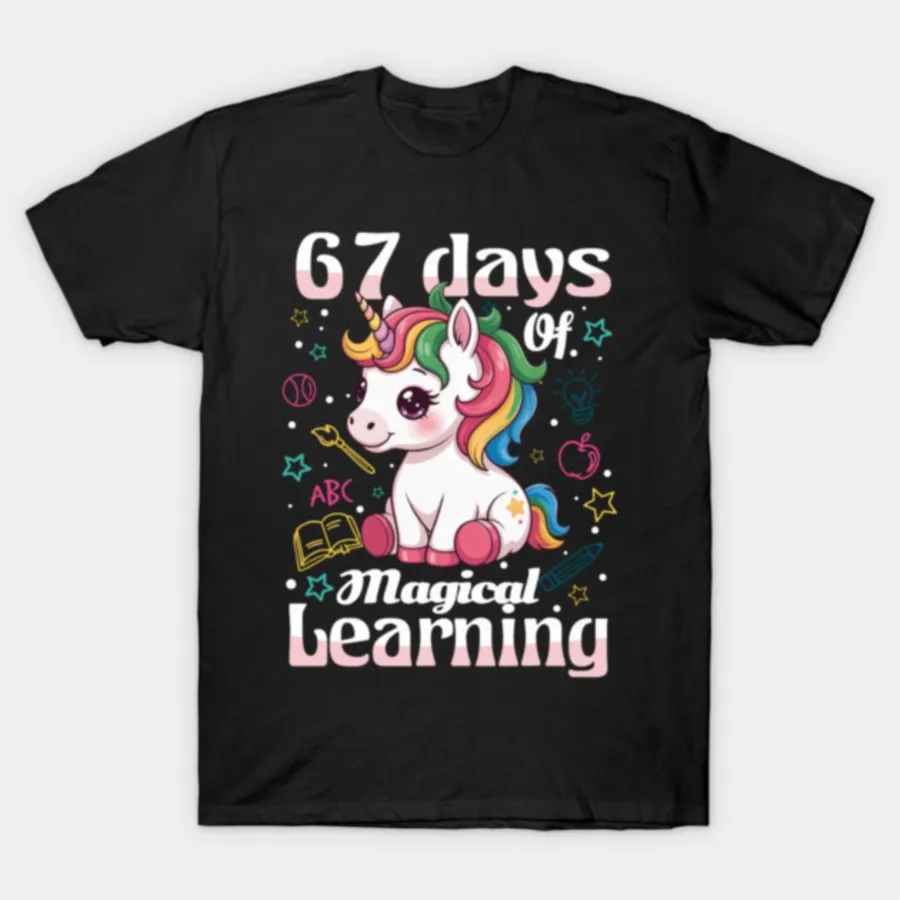 

67th Day of School Unicorn Girls 67 Days of School T-shirt For Men Women 100% Cotton T Shirts Short Sleeve Tops 1208-3