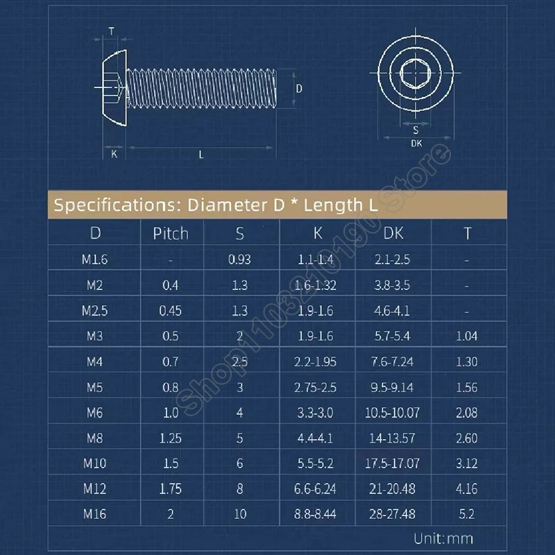 316 A4 Stainless Steel High Quality M3 M4 M5 Marine Grade Hexagon Hex Socket Round Head Button Head Allen Screw Bolts L 4-60mm