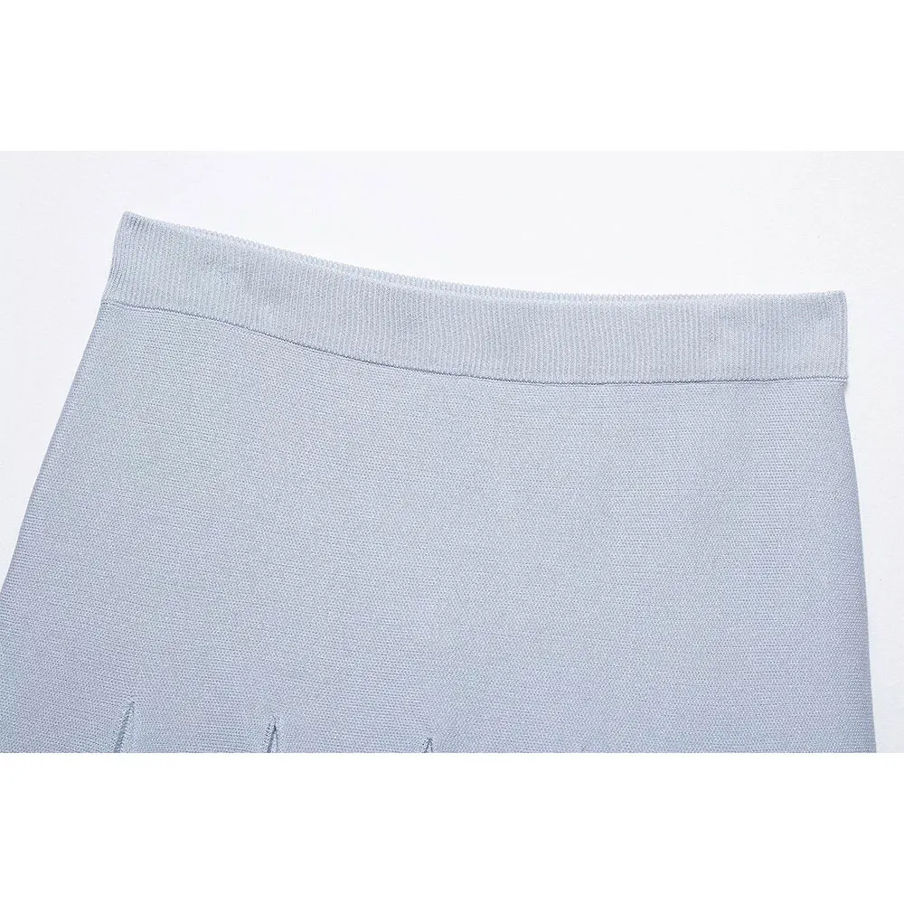 DUOPERI Frauen 2025, Neue Faldas Blau Plissee Gestrickte Mini Rock Hohe Elastische Taille Weibliche Eleganz Chic Dame Casual Röcke