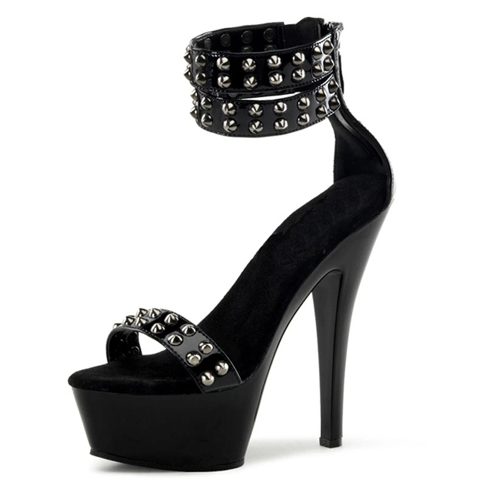 Women's 15CM Chunky Platform Heels with Studded Strap, Punk Gothic Sandals Intertwined Ankle Wrap Leather Buckle Shoes