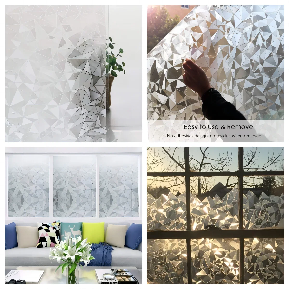 Customizable Window Privacy Film Frosted Glass Window Film Static Cling UV Blocking Removable Window Clings