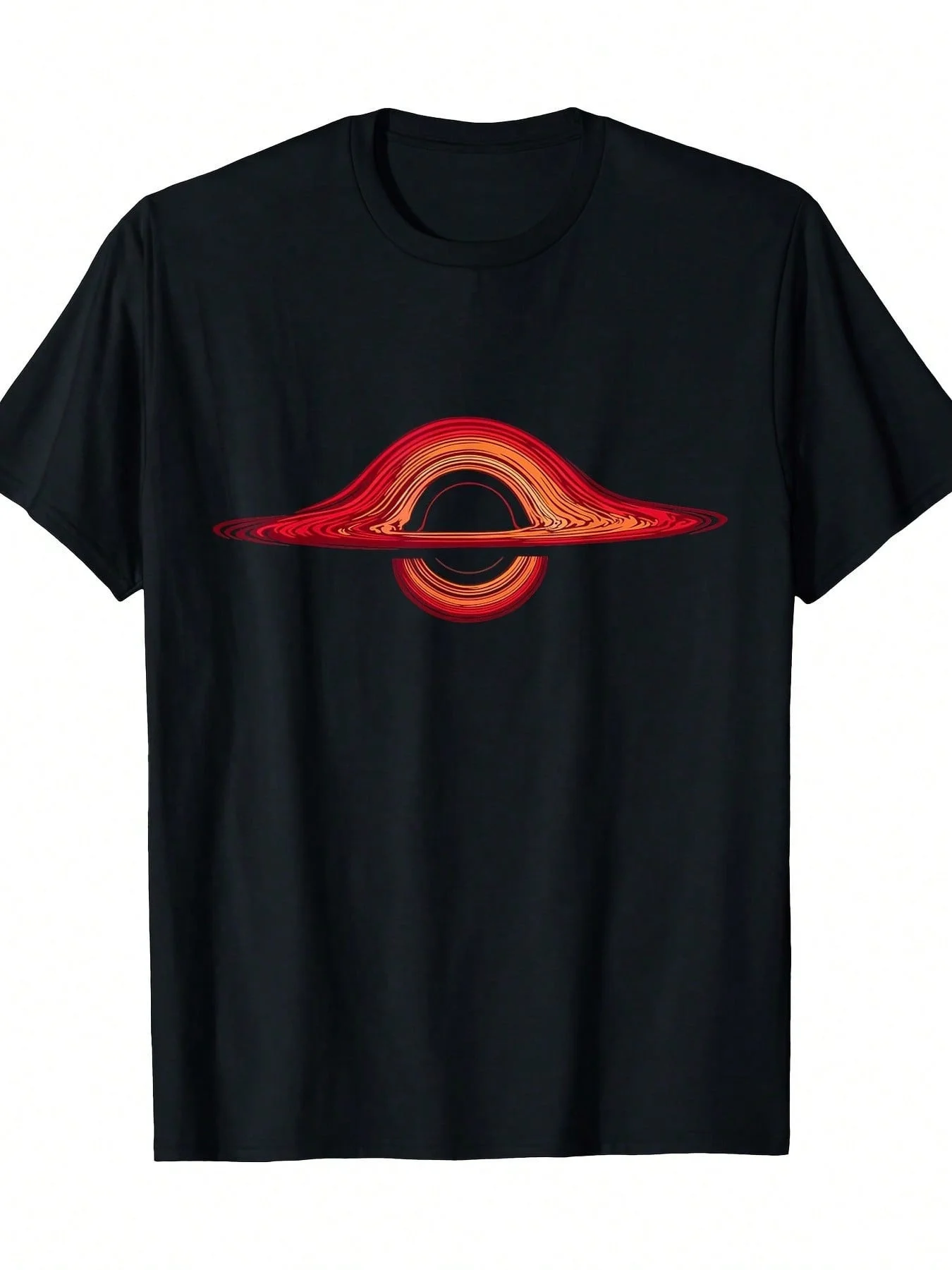 Men's Black Hole Astronomer T-Shirt, Regular Fit, Featuring Vibrant Geometric Prints, Is Ideal for Casual Outings and Scientific Activities.