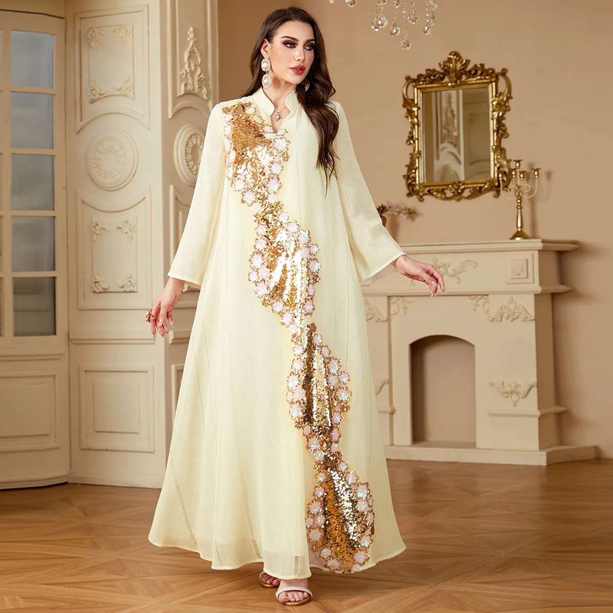 Eid Djellaba Sequin Abaya for Women Muslim Dress Embroidery Jalabiya Dubai Ramadan Turkey Kaftan Femme Vestidos Islam Clothing