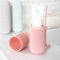 Pink Empty Travel Portable Toothbrush Cup Bathroom Toothpaste Holder Storage Case Box Organizer Travel Toiletries Storage Cup