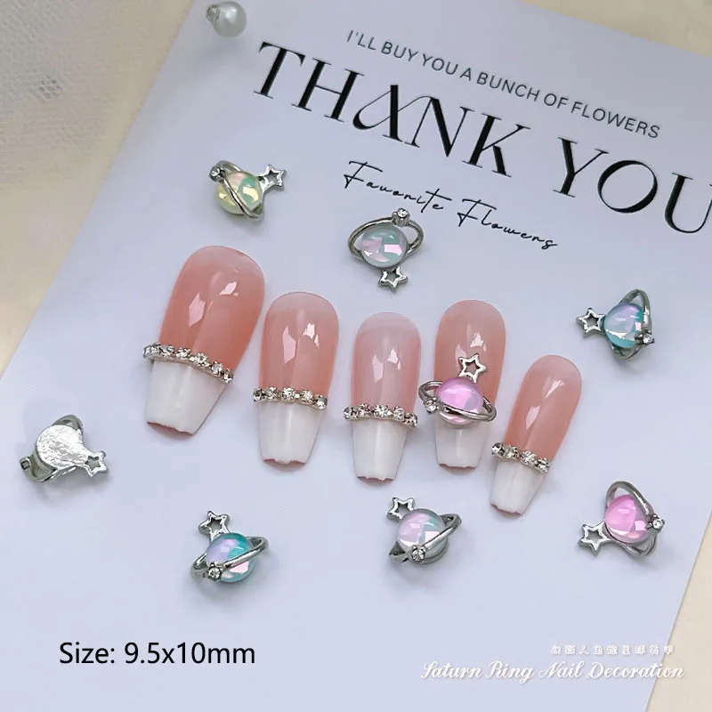 3/10 قطعة سبائك فاخرة كوكب جوهرة مسمار الفن حجر الراين لامعة متعدد الألوان 9.5x10 مللي متر زحل سحر مانيكير DIY زينة اكسسوارات #1