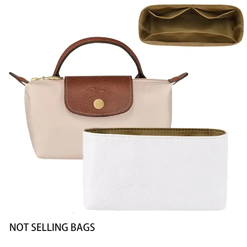 White Bag Organizer For Longchamp Mini Medium Bag Ultra Light Material Layered Liner Purse Insert Organize And Store