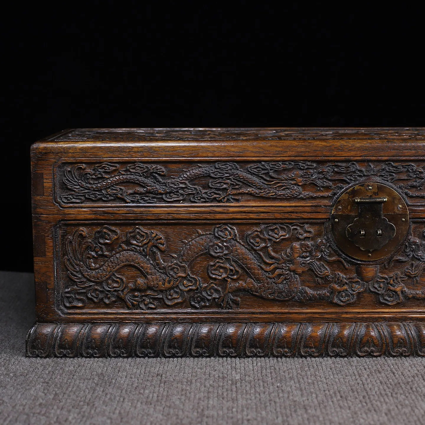 Rosewood Carved Double Dragon Playing With Pearls Multi-Treasure Storage Painting Box