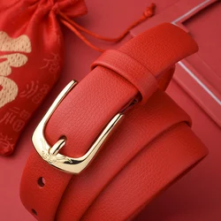 Pierre Cardin Women Genuine Leather Belts for Women belt Women's needle buckle waistband Red