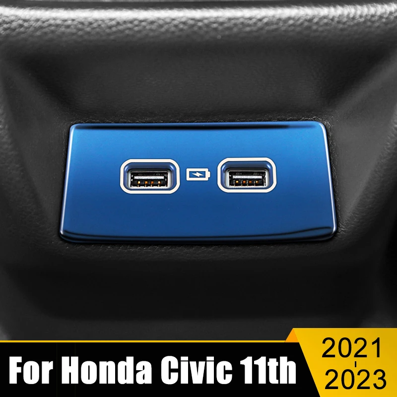 Stainless Car Rear Cigarette Lighter Panel Cover Trim USB Frame Sticker Accessories Fit For Honda Civic 11th Gen 2021 2022 2023