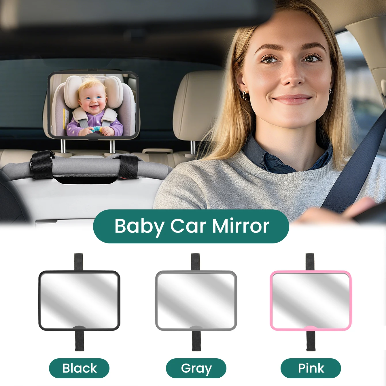 Wide-Angle Convex Baby Car Mirror Shatterproof No Scratch Safety Rear View Mirror for Rear Facing Infant Car Seat Universal Head