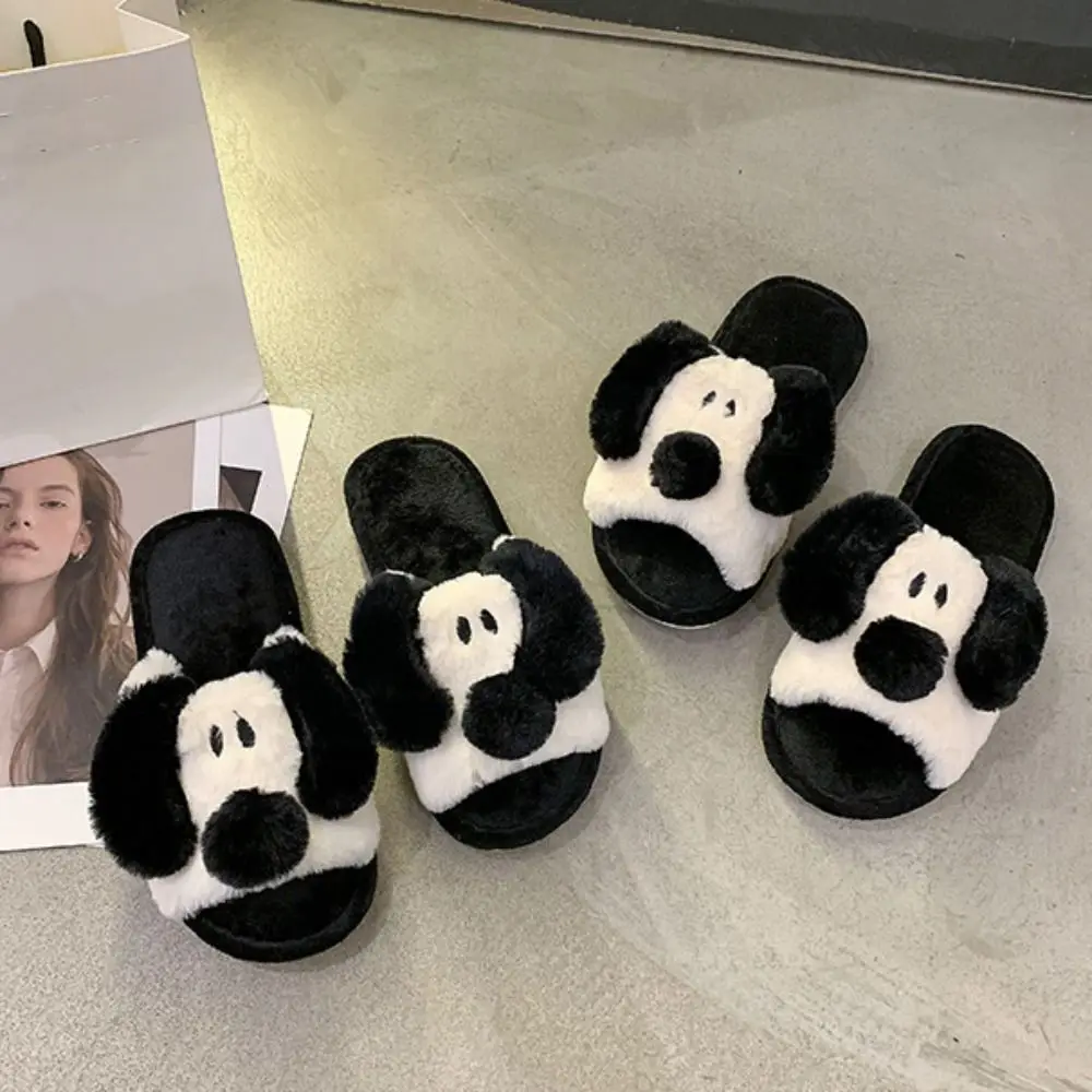 

Houseshoes Winter Plush Dog Slippers Soft Thicken Warm Cartoon Furry Slippers Thick Soled Cute Home Cotton Shoes Women Men