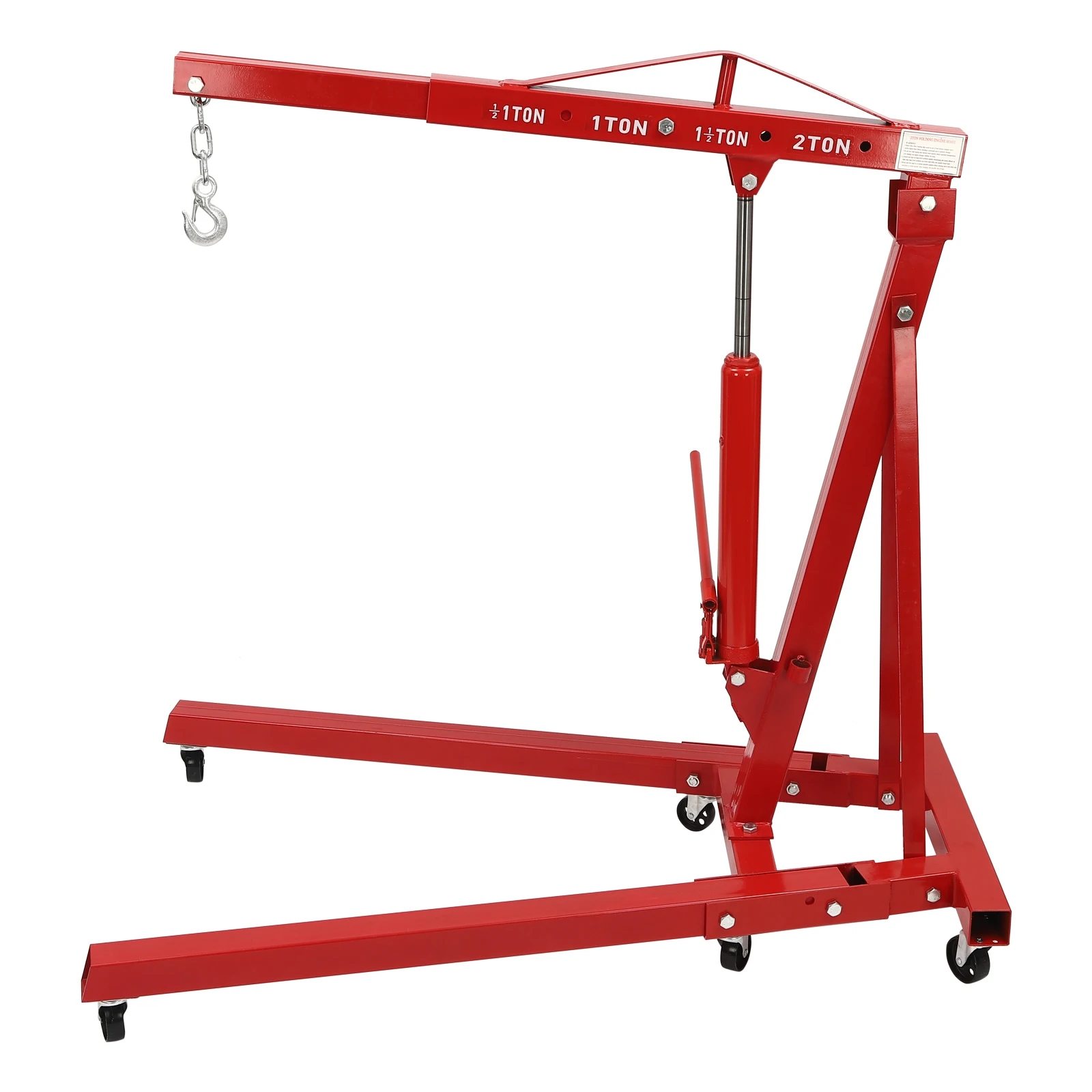 165x90x140cm Red 2 Ton Heavy Duty Folding Engine Hoist Cherry Picker Shop Crane Hoist Lifter Carbon Steel, Iron, Alloy Steel