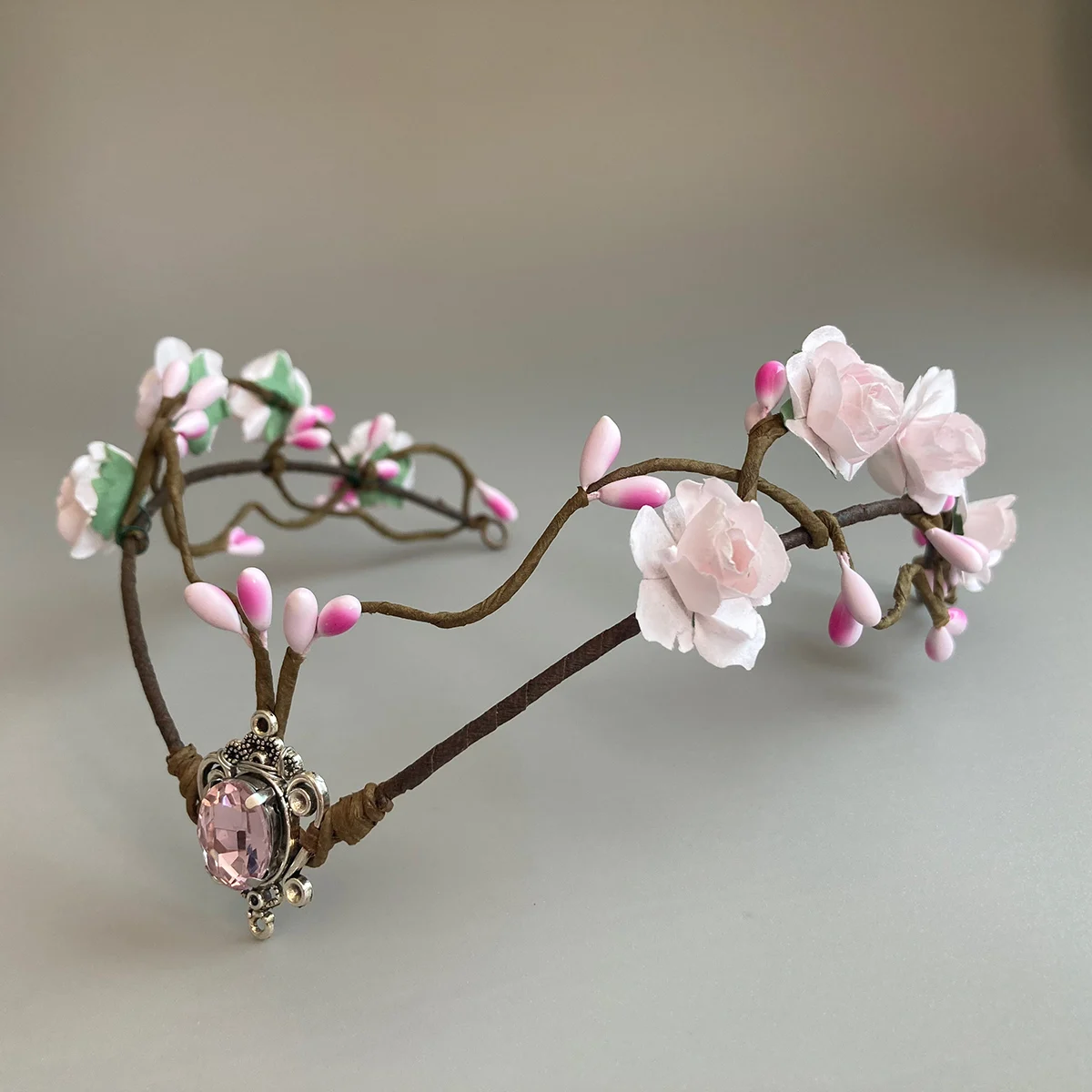 Blush Elven Tiara, Woodland Flower Tiara, Fairy Floral Crown, Elf Headpiece, Elvish Tiara, Elven Diadem wedding accessories Gift