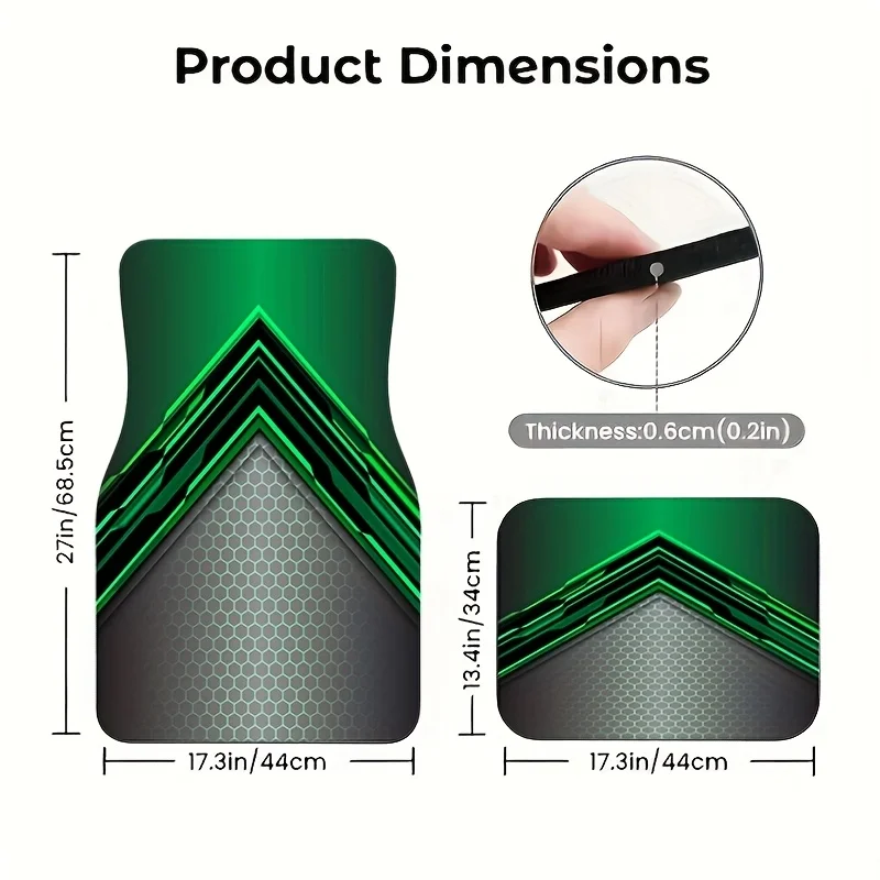 4pcs Green And Gray Geometric Honeycomb Design Car Floor Mats, Unique Mecha Style Interior Protection Foot Pads For Most Vehicle