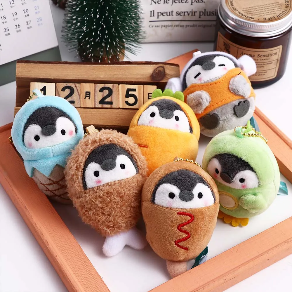 1 PC Kawaii Cross-dressing Penguin Plush Doll Key Chain Carrot Ice Cream Drumstick Hot Dog Pendant Soft Stuffed Toys Key Ring