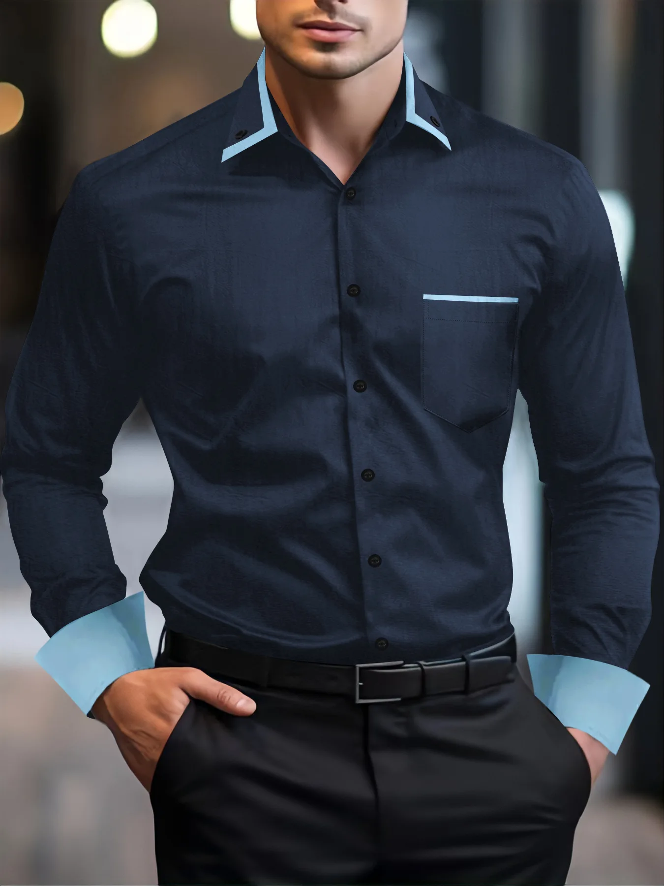 New style Men's shirt Business casual fashion trend office commute wear outside with spring and autumn lapel Long-sleeved Tops