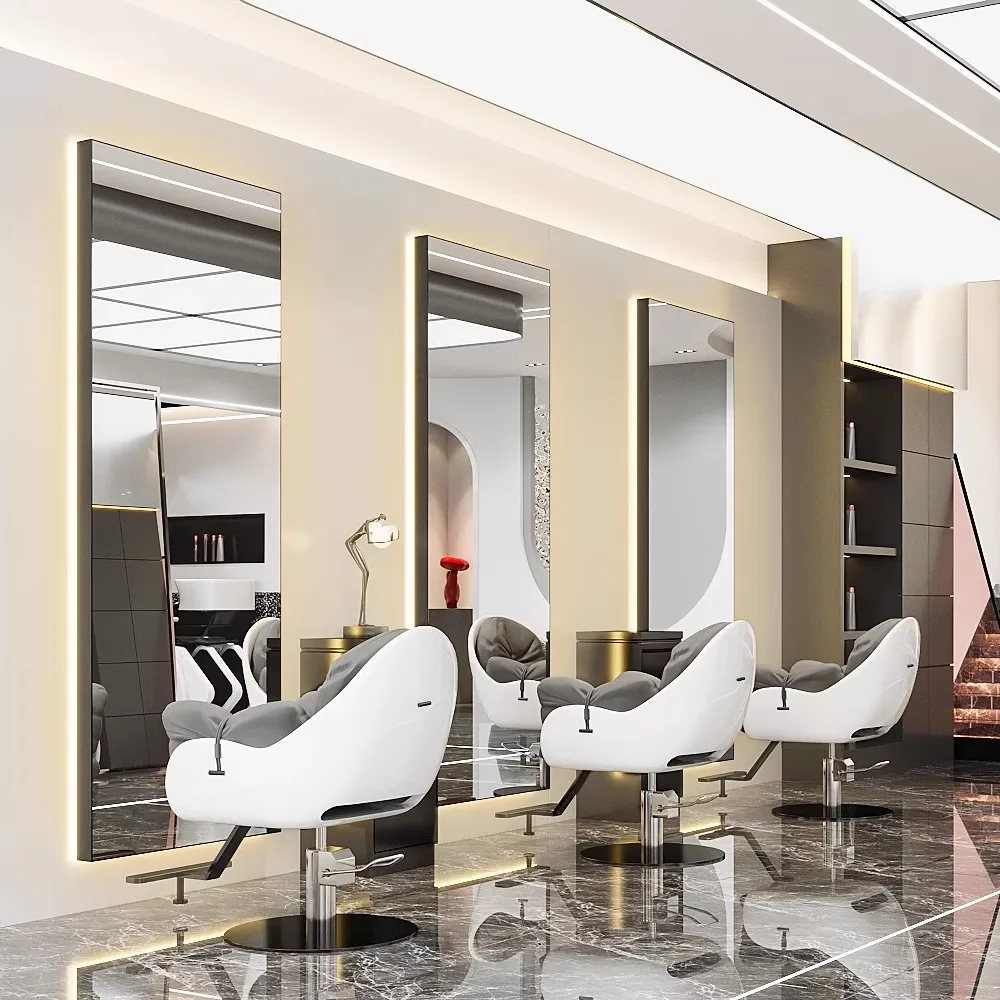 

Barber shop mirror table, barber shop mirror with lamp single-sided mirror, simple trendy store wall-mounted hair salon