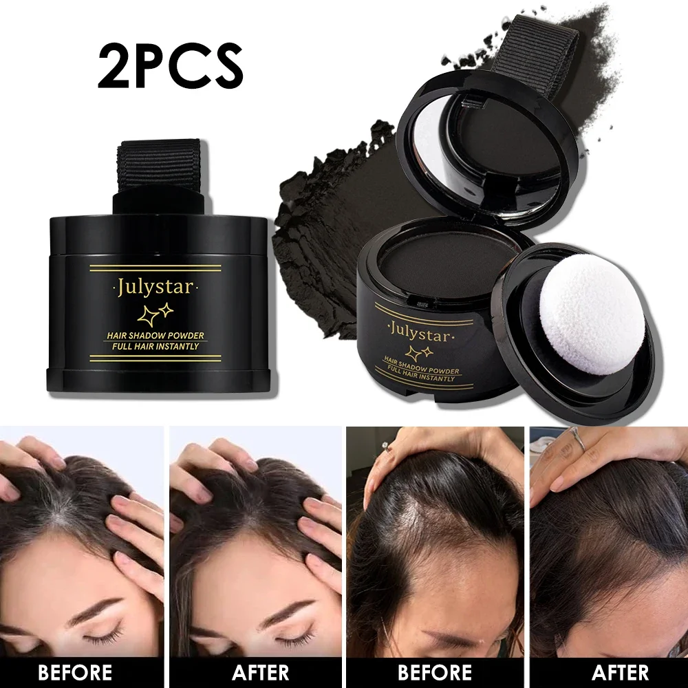 Hair Shadow Powder 2Pcs Set, Hairline Concealer Powder with Mirror & Puff, Instant Fill Sparse Hair, Waterproof Hair Makeup