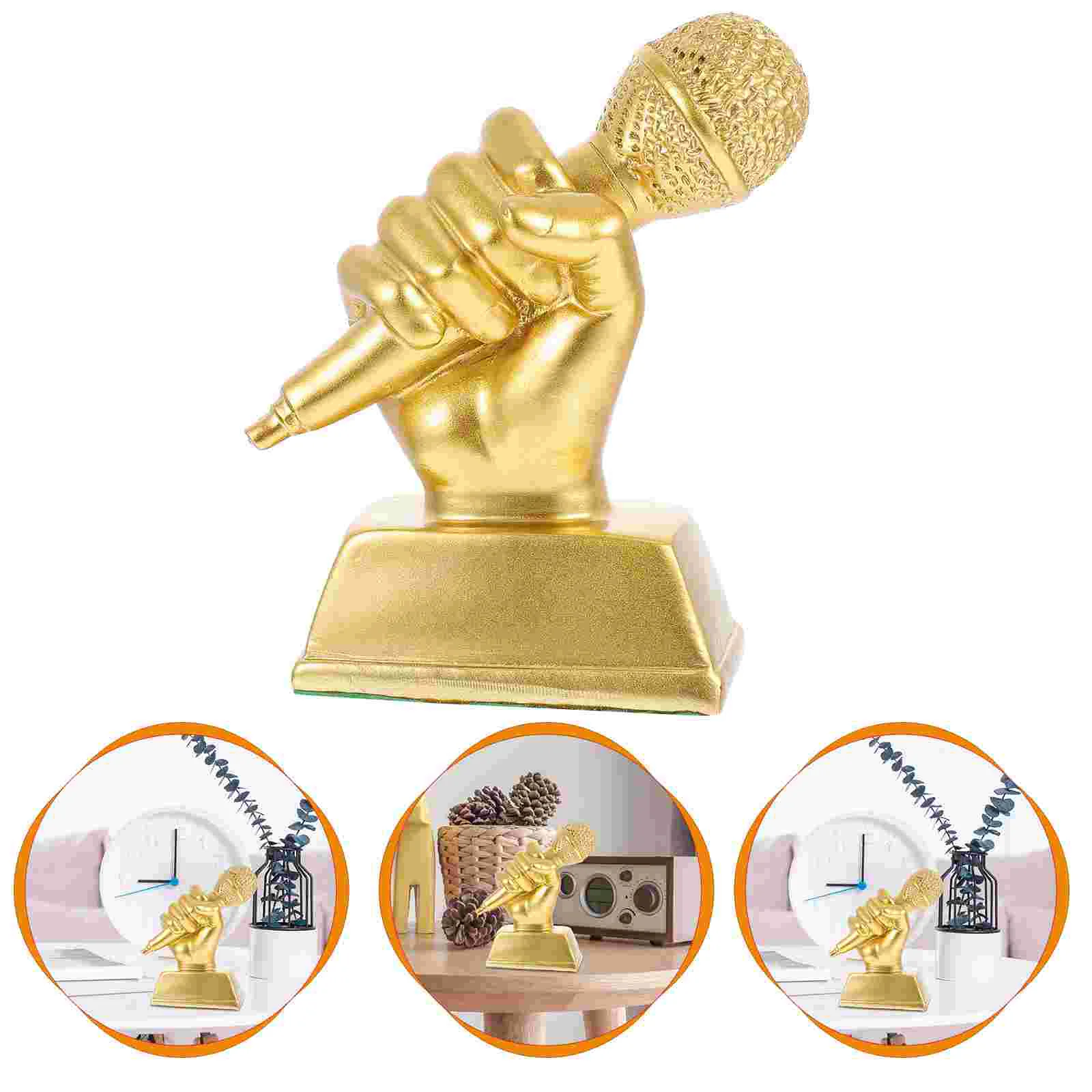 Microphone Trophy Music Awards And Trophies Cell Decorative Musical Children Craft Resin Golden Student