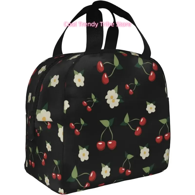 Insulated Lunch Bag Suitable for Women & Men - Cute Cherry Print Lunch Box Container with Front Pocket & Handle, Oxford Cloth fo
